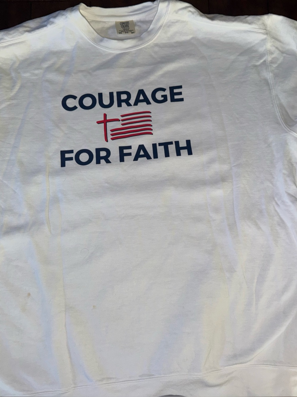 Courage For Faith White Comfort Colors crew neck sweatshirt